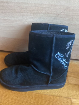 Ugg Australia black suede boots with rhinestone design and fur lining