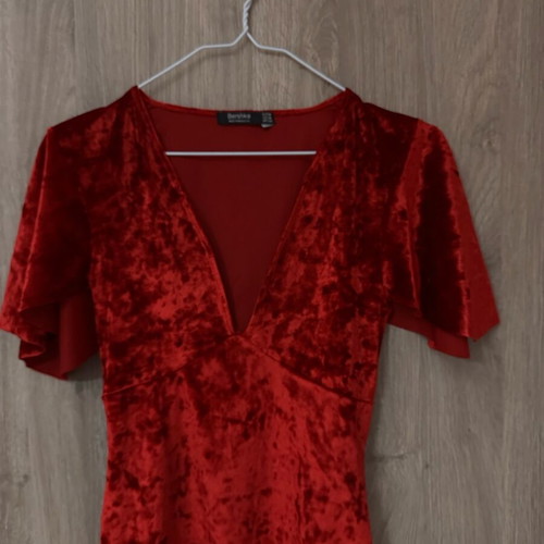 Bershka red velour bodysuit like new, medium