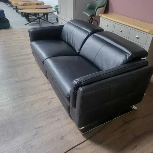 Black leather three-seater sofa with electric relax mechanism Sandro new