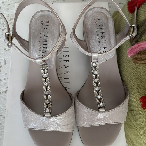 Hispanitas sandals new, grey silver leather, low heel 4cm