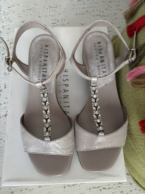 Hispanitas sandals new, grey silver leather, low heel 4cm