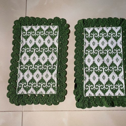 Small handmade doilies with counted embroidery and lace like new