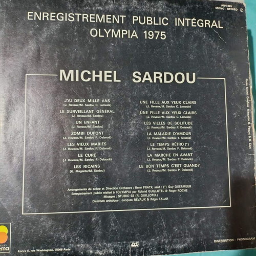 Michel Sardou Olympia 75 vinyl record