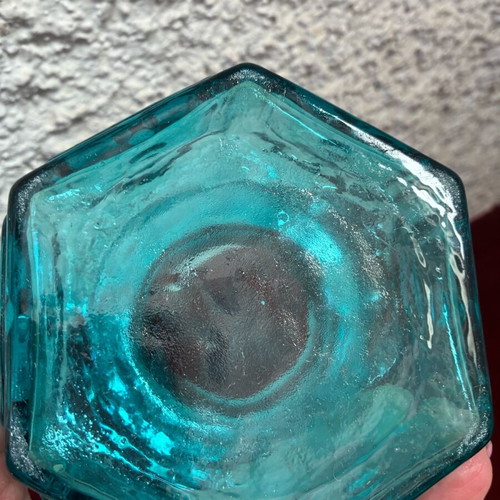 Darlington candle holder used, vintage thick turquoise glass