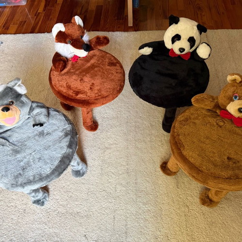 Plush children's stools used, set of 4 animal designs with removable fabric