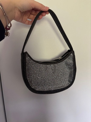 Zara mini bag με στρας γκρι τζιν σαν καινούργιο