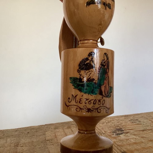 Vintage decorative wooden lamp souvenir from Metsovo