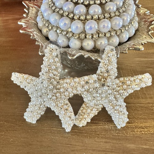 Starfish earrings new with pearls and zircon, gold tone