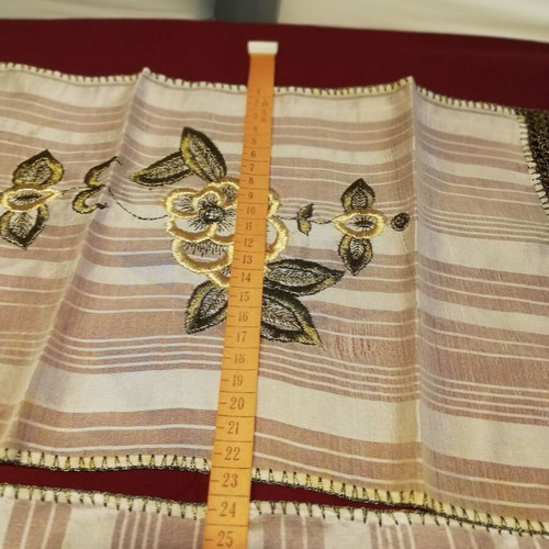 Handmade silk embroidery set of 3 pieces like new with gold thread and lace