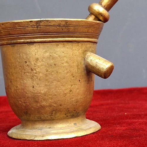 Bronze mortar used, rare monastery piece with engraved decoration
