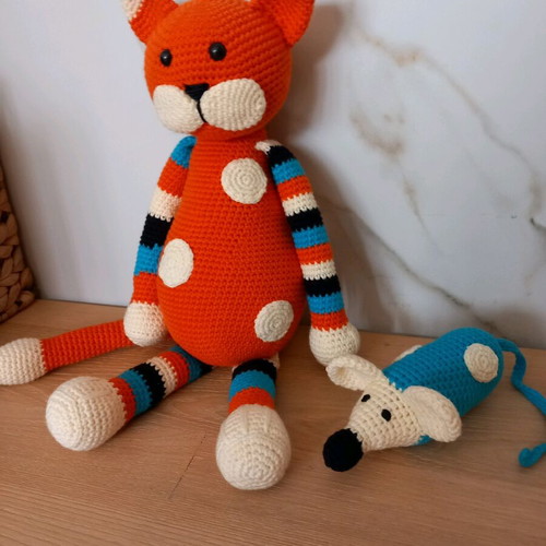 Knitted cat doll 45cm new, handmade and cuddly