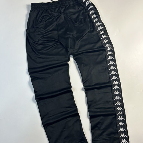 Kappa 222 Banda Astoria track pants men's black white tape loose fit