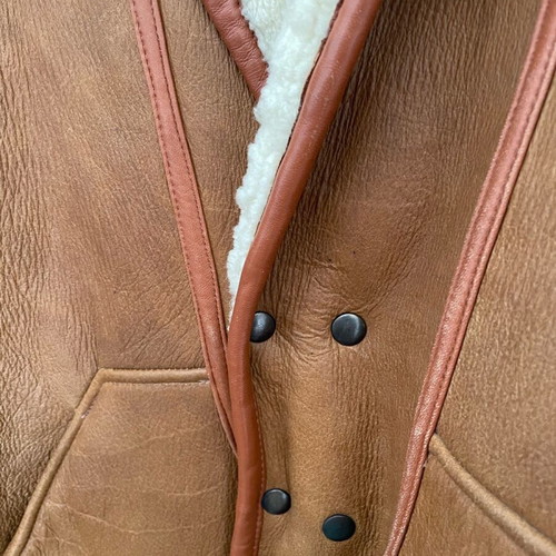 Men's leather vintage jacket used, brown, size L-XL with mouton lining