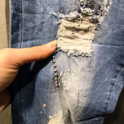 Y2K Glam Distressed Skinny Jean like new, blue with strass