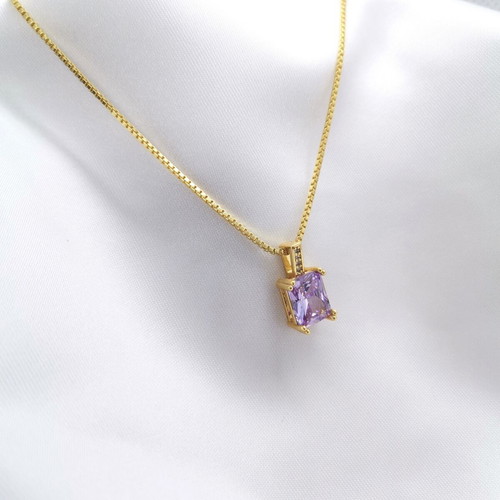 18K Gold Plated Necklace 45cm with Lilac Stone New