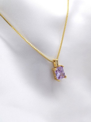 18K Gold Plated Necklace 45cm with Lilac Stone New