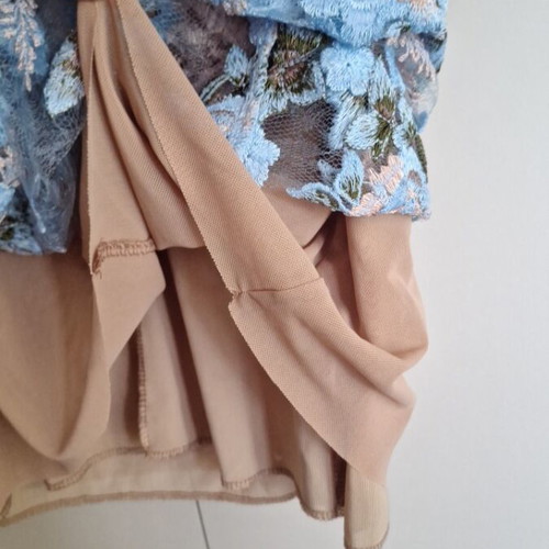 BSB dress used, taupe lace with sky blue embroidery, size S