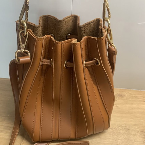 Crossbody bag, brown, 22x18 cm, drawstring closure