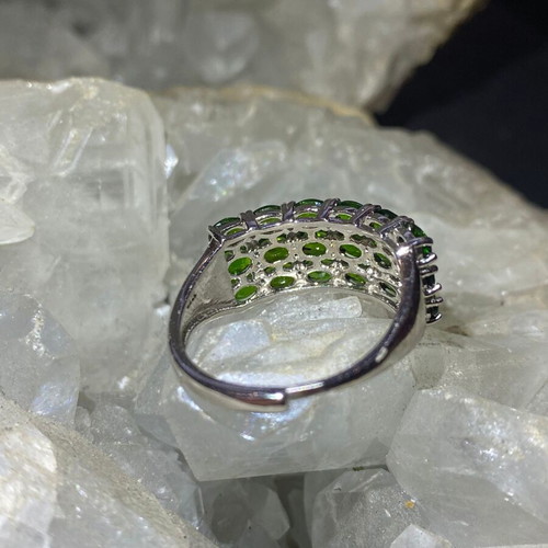 Silver ring with natural diopside and 18K gold plating, adjustable