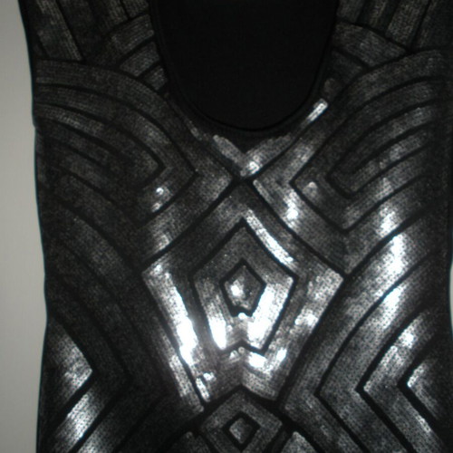 Women's party dress tunic with silver sequins, black, M