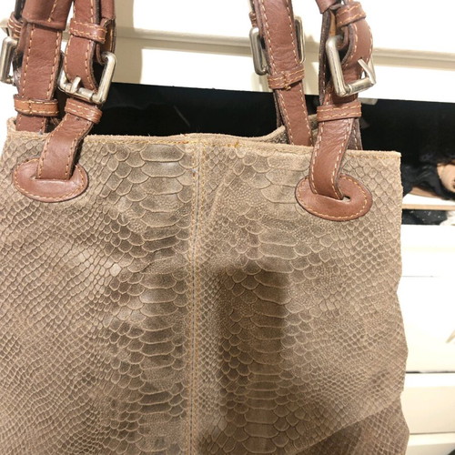 Leather handbag large with snake print and adjustable strap brown new
