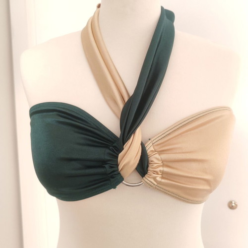 Emerald Green & Gold Metallic Bikini Set (M) – Halter Neck