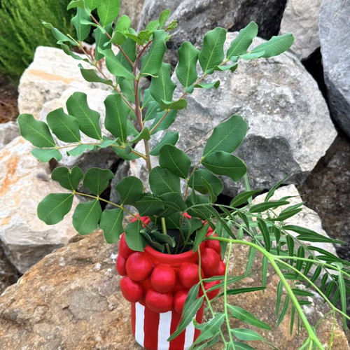Handmade vase with 3D elements, red