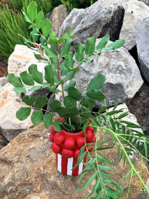 Handmade vase with 3D elements, red