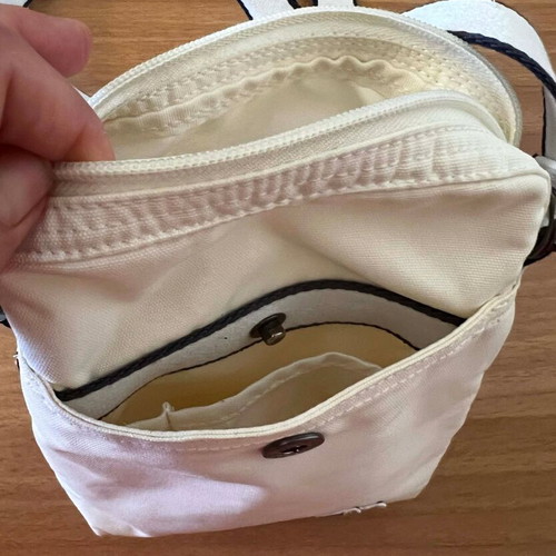 Lacoste shoulder bag vintage used, white, waterproof fabric