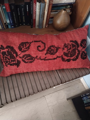 Old woven pillow with embroidery like new, 65x30 cm