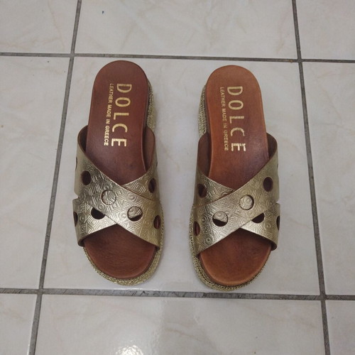 Dolce leather flatform sandals, gold, size 36