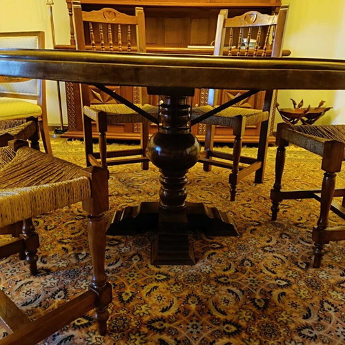 Handmade solid wood round dining table for 10 with 10 chairs