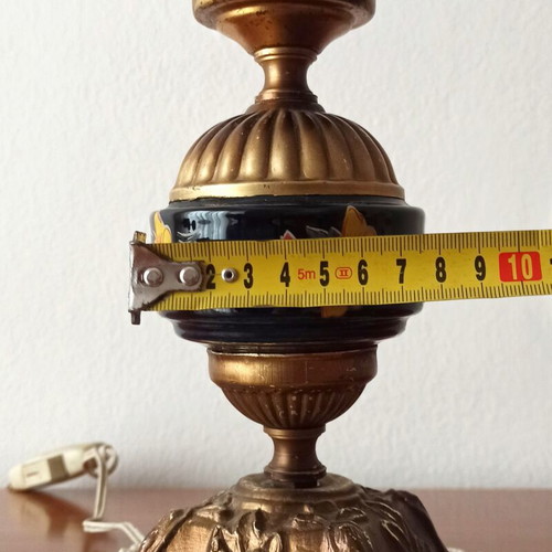 Vintage table lamp with glass shade and decorative metal base used