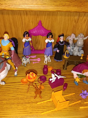 Mattel Disney Hunchback Notre Dame figure lot with Esmeralda, Phoebus, Frollo, gargoyles, horses