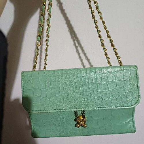 Vintage shoulder bag used, green and turquoise