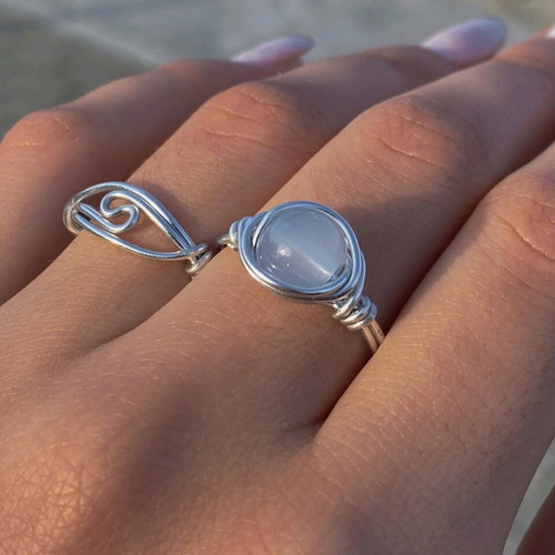 Stainless steel set of 2 handmade rings turquoise and silver