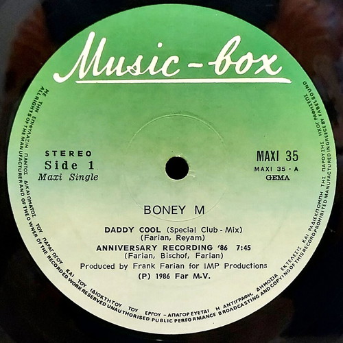 Boney M. Daddy Cool Anniversary Recording '86 vinyl used, 12" Maxi-Single