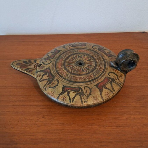 Ceramic handmade lamp of geometric art