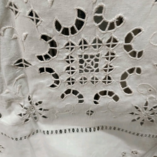 Linen cutwork tablecloth set beige handmade, new
