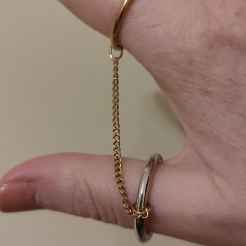 Two-tone ring new with two bands and chain, sizes 10 and 9, stainless steel
