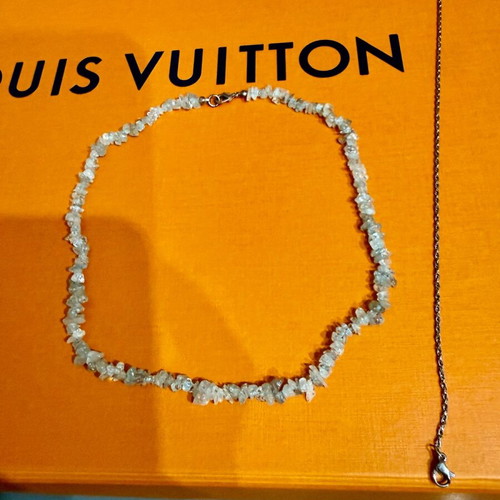 Necklace with semi-precious stones and stainless steel ankle chain new, gray silver