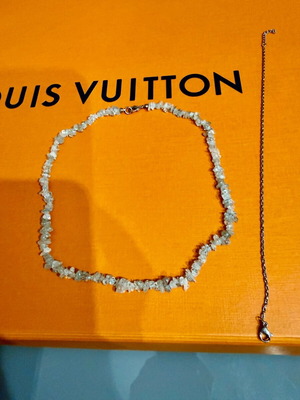 Necklace with semi-precious stones and stainless steel ankle chain new, gray silver