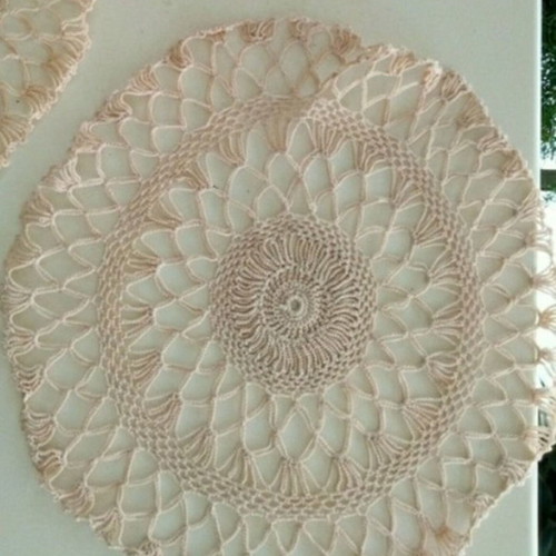 Crocheted Doilies Vintage Set of 2 Beige 32 cm Like New