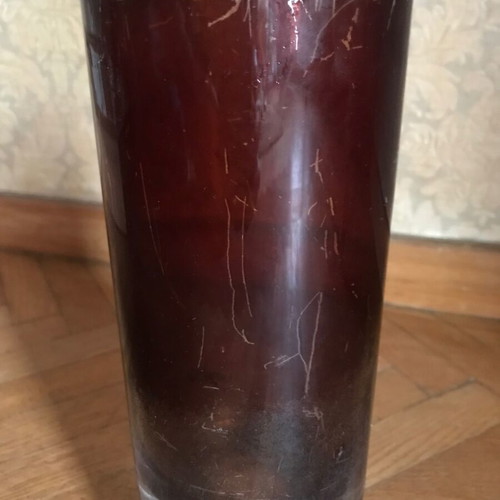 Glass vase brown used, retro table decoration