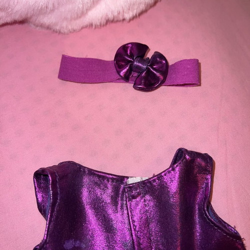 Doll dress with hair ribbon set used, satin and glitter tulle
