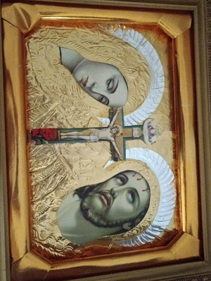Handmade copper leaf religious icon from Aegina prisons 1950-60