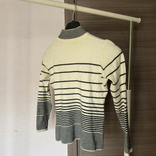 Rosella striped turtleneck long-sleeve blouse beige black, like new