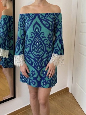 Cezanne dress used with crystals one size blue turquoise