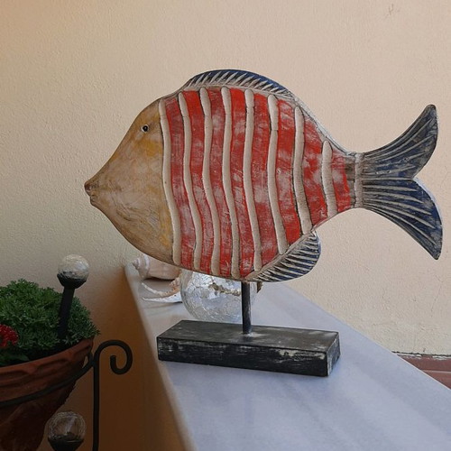 Decorative wooden fish used, handmade