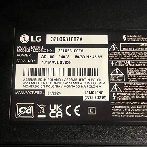 Motherboard and receiver with On/Off button for LG Smart TV 32’’ new